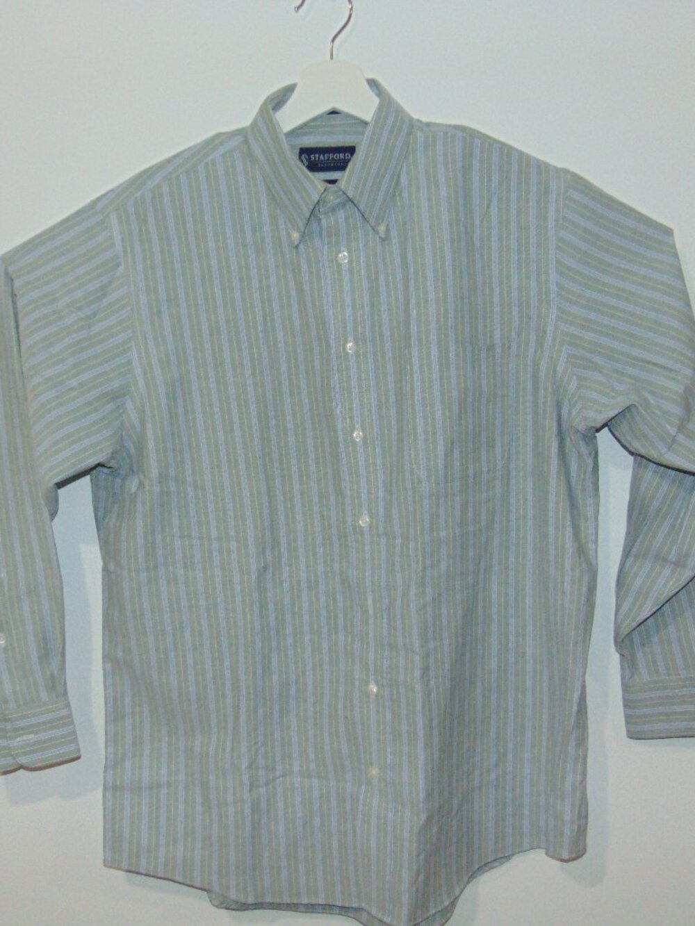 Stafford Essentials Mens Gray Striped Long Sleeve Dress Shirt Button Down 16